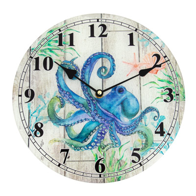 BLUE OCTOPUS WALL CLOCK 11.75"