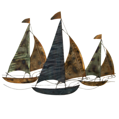 SAILBOAT 3 METAL WALL ART 29"