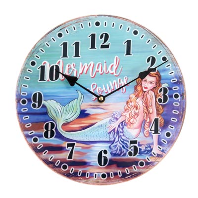 GLASS MERMAID CLOCK 11.75"