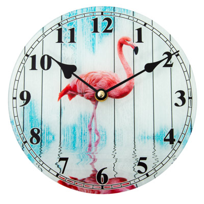 GLASS FLAMINGO CLOCK 11.75"