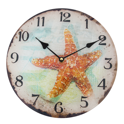 GLASS STARFISH WALL CLOCK 12"