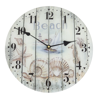 GLASS BEACH W/SHELLS WALL CLOCK
