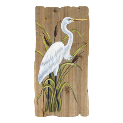 HERON WHITE WOOD WALL ART